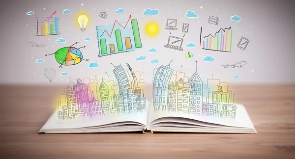 Drawing of a business scheme on an opened book — Stock Photo, Image