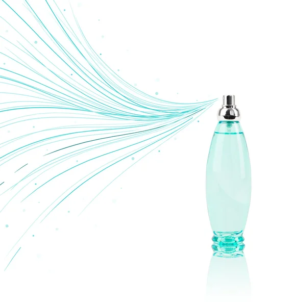 Parfum fles spuiten kleurrijke lijnen — Stockfoto
