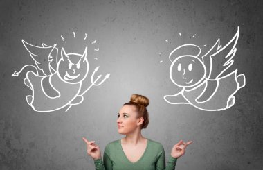 melek ve şeytan arasında duran kadın