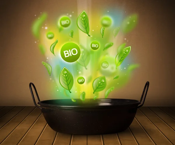 Bio signs coming out from cooking pot — Stock Photo, Image