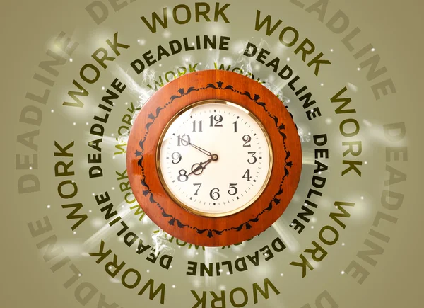 Clocks with work and deadline round writing — Stock Photo, Image