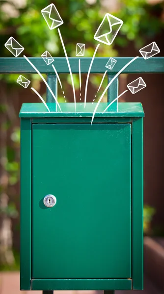 Hand drawn envelopes comming out of a mailbox — Stock Photo, Image