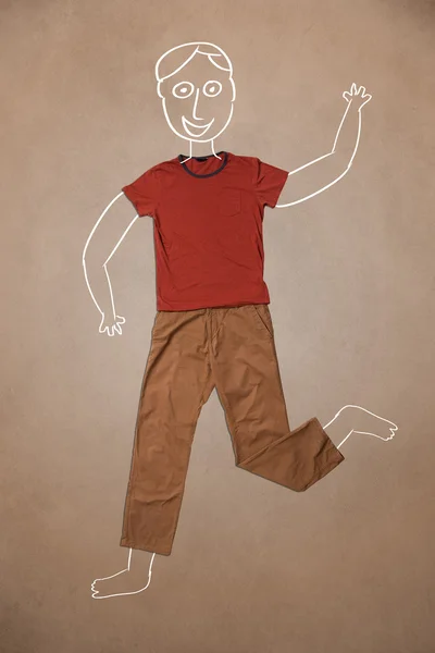 Ręcznie rysowane zabawny charakter w ubraniach casual — Zdjęcie stockowe