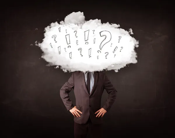 Business man cloud head with question and exclamation marks — Stock Photo, Image