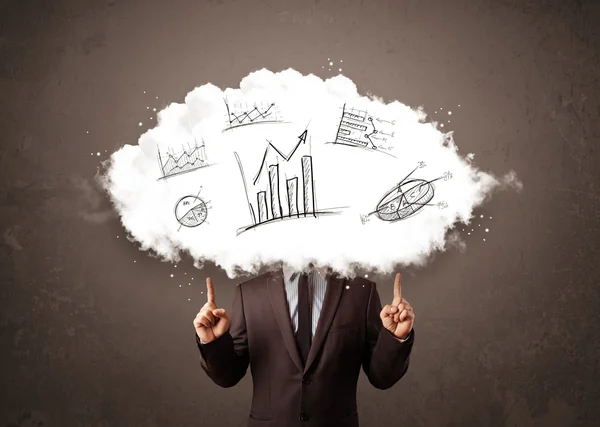 Elegant business man cloud head with hand drawn graphs — Stock Photo, Image