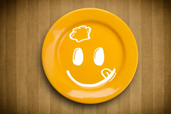 Happy faccina sorridente cartone animato sul piatto piatto colorato — Foto Stock