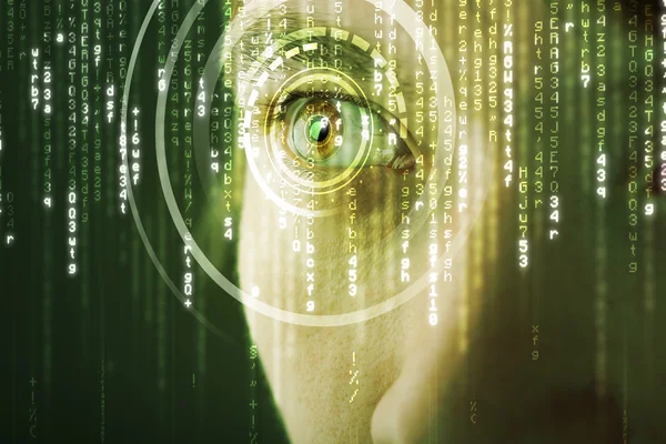 Mulher cibernética moderna com olho de matriz — Fotografia de Stock