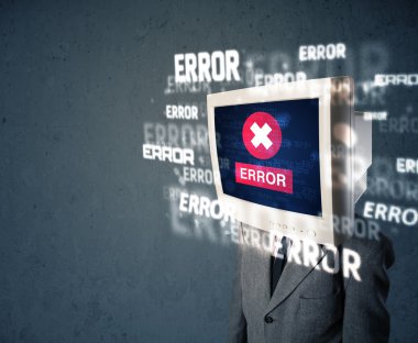 pc monitör t onun baş ve hata iletileri ile iş adamı