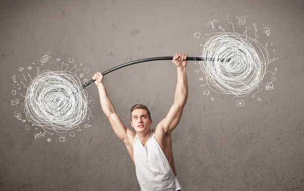 Homem muscular levantando conceito caos — Fotografia de Stock