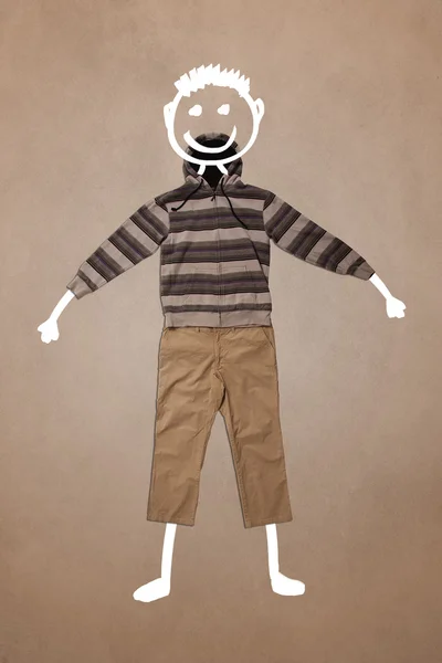 Lässige Kleidung mit handgezeichnetem lustigen Charakter — Stockfoto