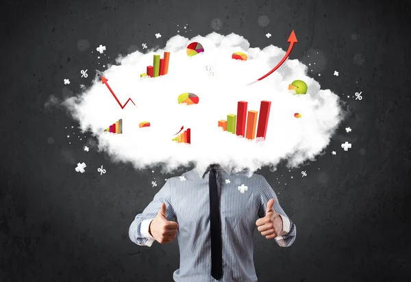 Homem de negócios moderno com uma cabeça de nuvem de gráfico — Fotografia de Stock