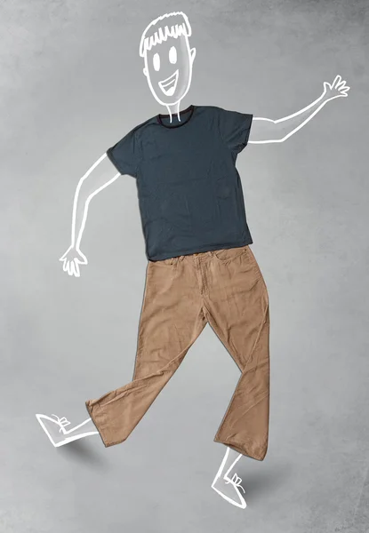 Рука намальована смішний персонаж в повсякденному одязі — стокове фото