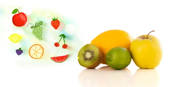 Kleurrijke vruchten met de hand getekend geïllustreerd fruit — Stockfoto