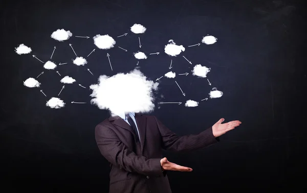 Business man with cloud network head — Stock Photo, Image