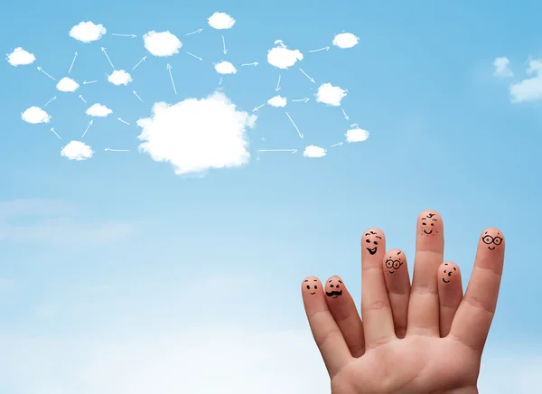 Dedo sonriente con sistema de red en la nube —  Fotos de Stock