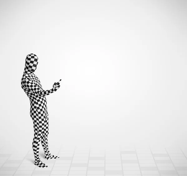 Funny guy in morphsuit body suit looking at copy space — Stock Photo, Image