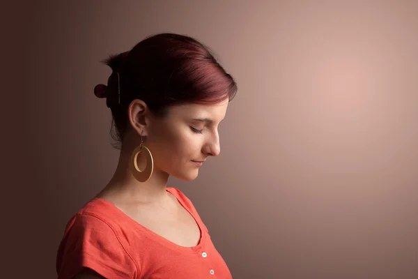 Young girl portrait thinking with copyspace — Stock Photo, Image