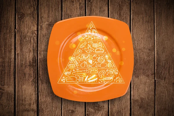 彩色盘子上手工画的食物金字塔 — 图库照片
