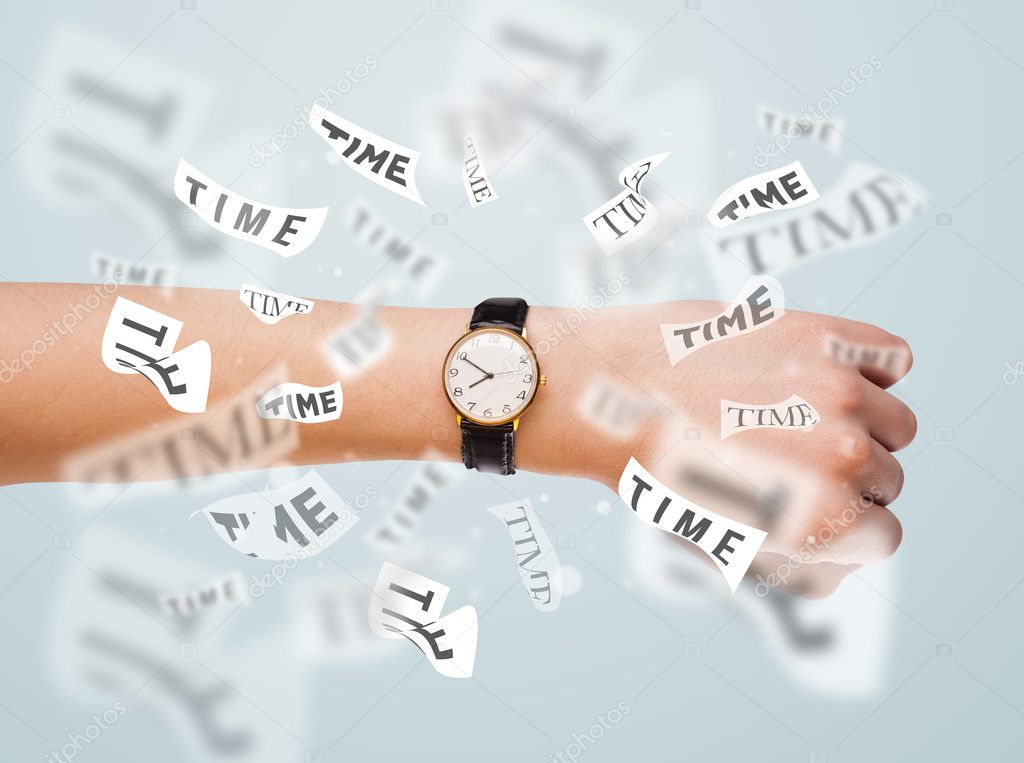 Clock and watch concept with time flying away