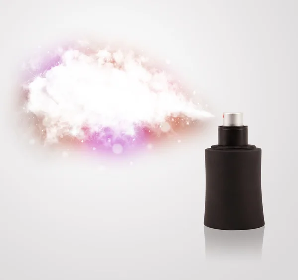 Beautiful bottle spraying colorful cloud — Stock Photo, Image