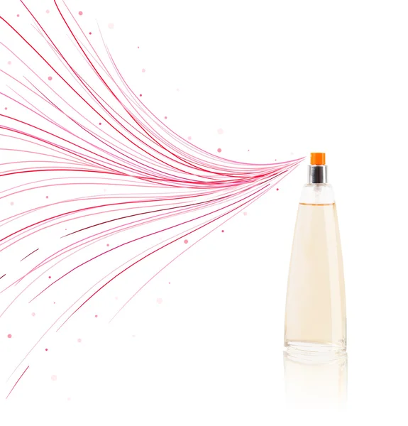 Bottiglia di profumo spruzzando linee colorate — Foto Stock