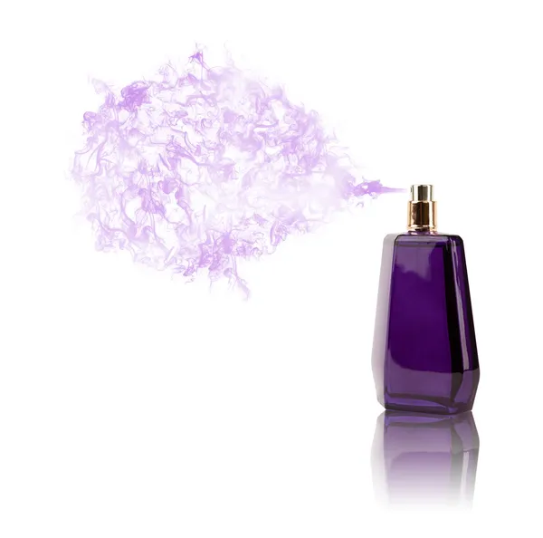 Frasco de perfume rociando olor de color —  Fotos de Stock