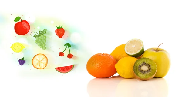Kolorowe owoce z ręcznie rysowanymi ilustrowanymi owocami — Zdjęcie stockowe