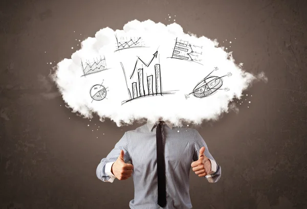 Elegancki biznes człowiek chmura głowa z ręcznie rysowane wykresy — Zdjęcie stockowe