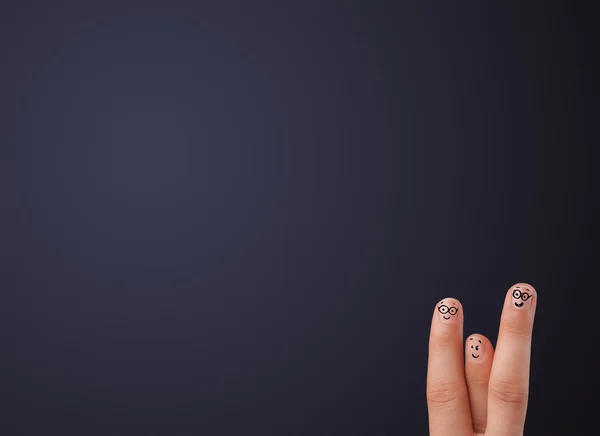 Happy smiley fingers looking at empty wall copyspace — Stock Photo, Image