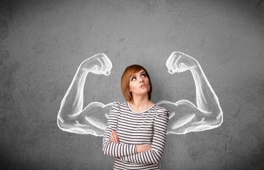 Young woman with strong muscled arms clipart