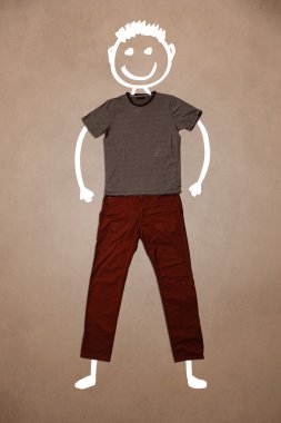 Elle çizilmiş sıradan kıyafetler. Komik karakter.