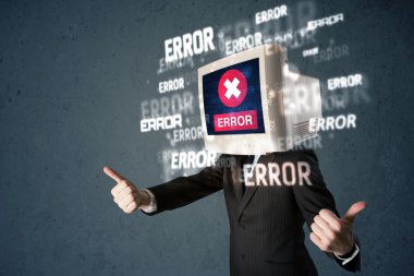pc monitör t onun baş ve hata iletileri ile iş adamı