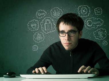 Virüslü ve düşüncelerini hackleyen genç inek bilgisayar korsanı.