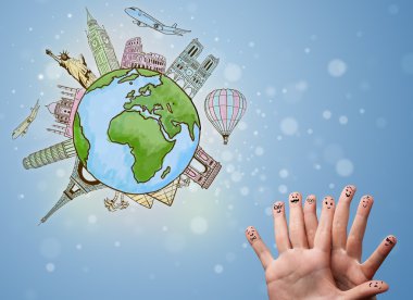 Dünyanın ünlü simge ile neşeli parmak suratlar