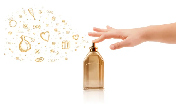 Bocetos que salen de la hermosa botella de perfume —  Fotos de Stock