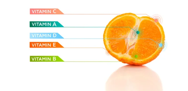 Fruits sains avec des symboles et des icônes vitaminés colorés — Photo