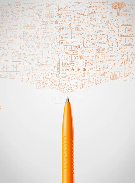 Pen close-up met schetsmatig diagrammen — Stockfoto