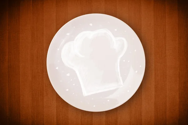 El çizimi beyaz şef sembollü renkli bir tabak. — Stok fotoğraf