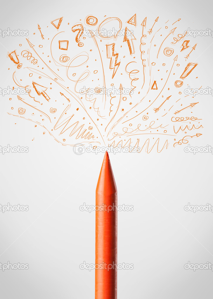 Crayon close-up with sketchy arrows