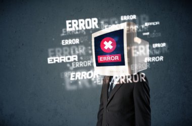 pc monitör t onun baş ve hata iletileri ile iş adamı