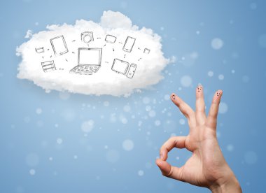 cloud computing teknolojisi ile bakarak mutlu gülen parmak