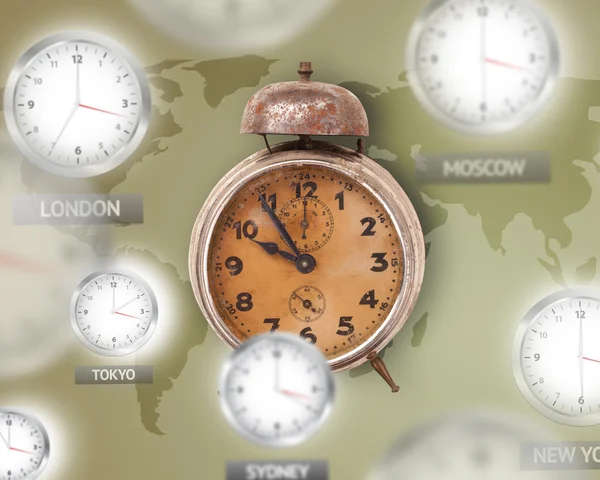 Clocks and time zones over the world concept — Stock Photo, Image