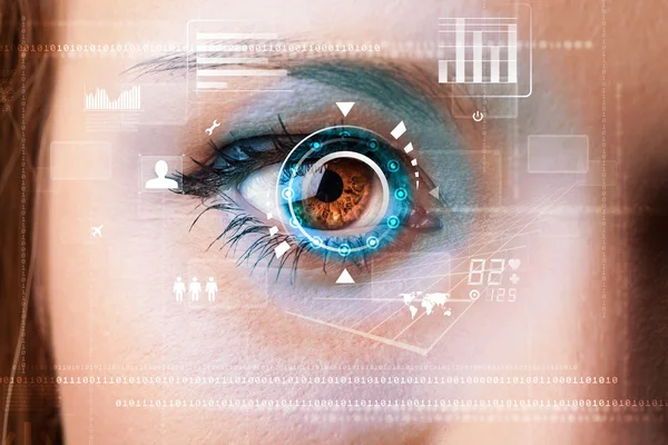 Future woman with cyber technology eye panel concept — Stock Photo, Image