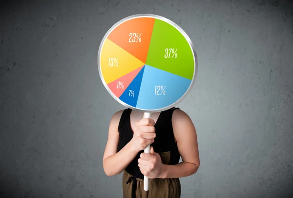 Young woman holding a pie chart — Stock Photo, Image