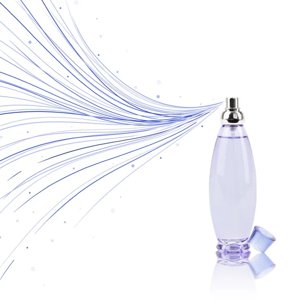 Perfume bottle spraying colorful lines — Stock Photo, Image