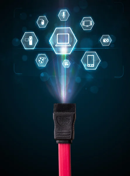 Cable eléctrico con iconos multimedia —  Fotos de Stock