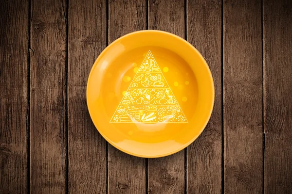 Hand drawn food pyramid on colorful dish plate — Stock Photo, Image