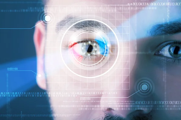 Cyber man met technolgy eye looking — Stockfoto