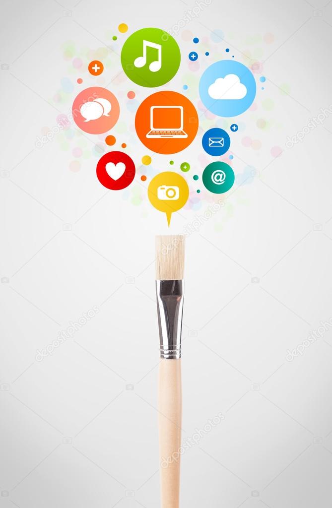 Brush close-up with social network icons