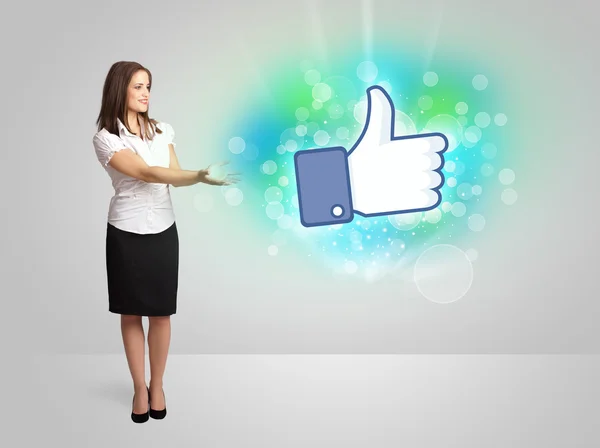 Young girl with like social media illustration — Stock Photo, Image